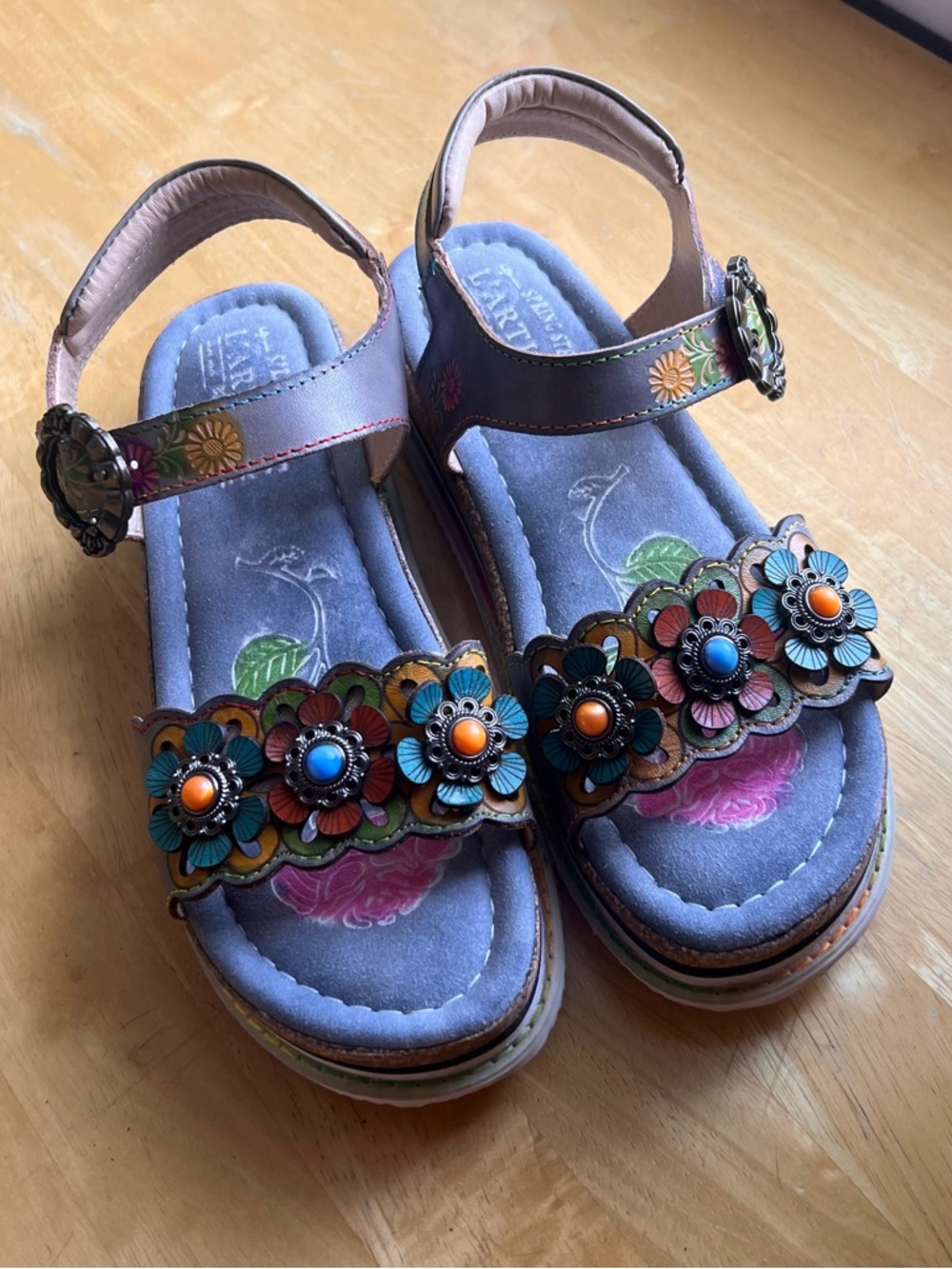 Spring Step L’artiste Sandals size 36 Floral Leather Sandals 2016 vibes